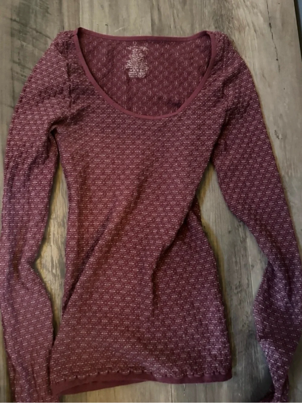 Free People Long Sleeve Scoop Neck Top in Plum and Mauve M/L
